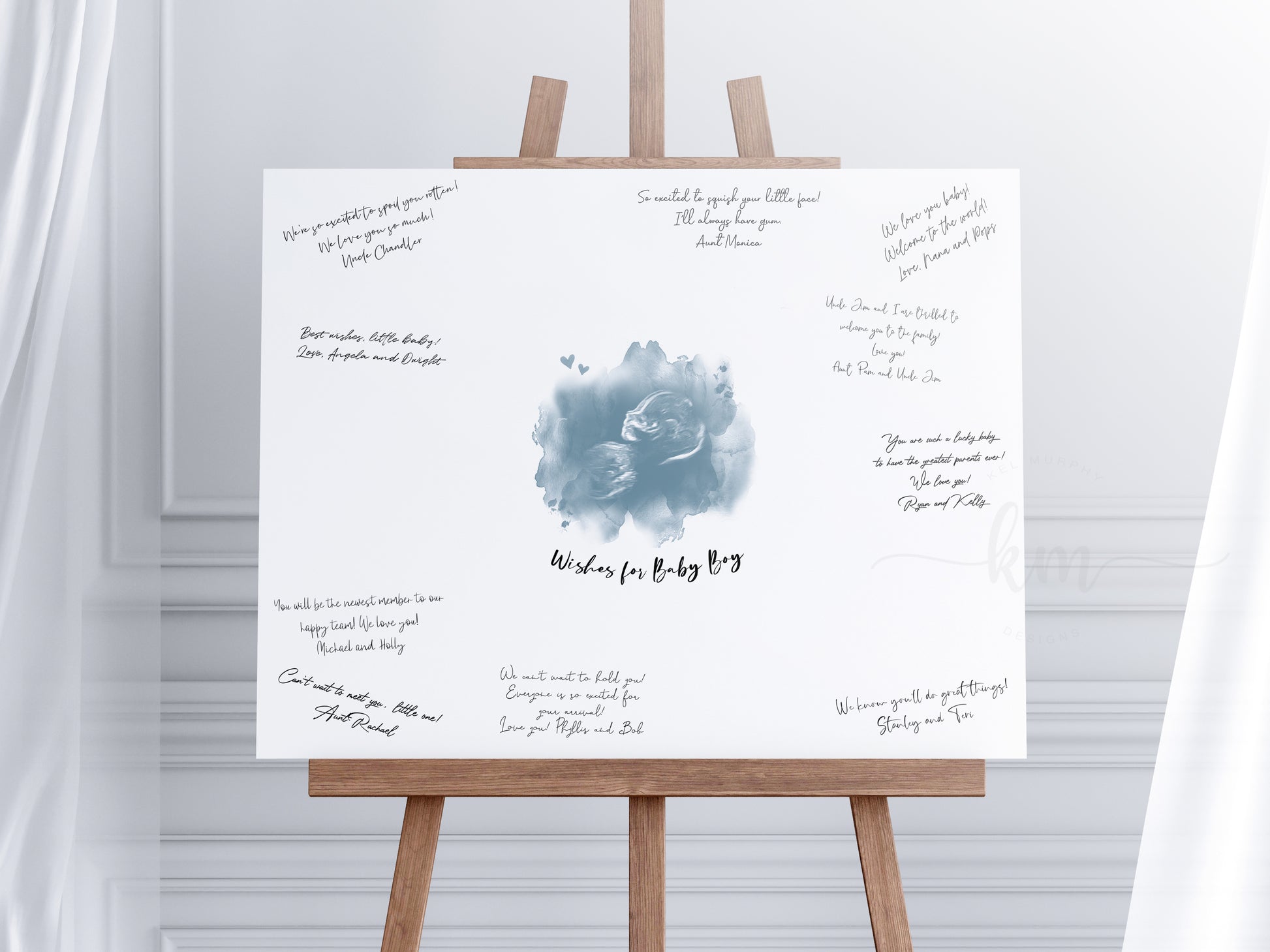 Cloud and heart ultrasound art made as a guestbook alternative for baby shower

