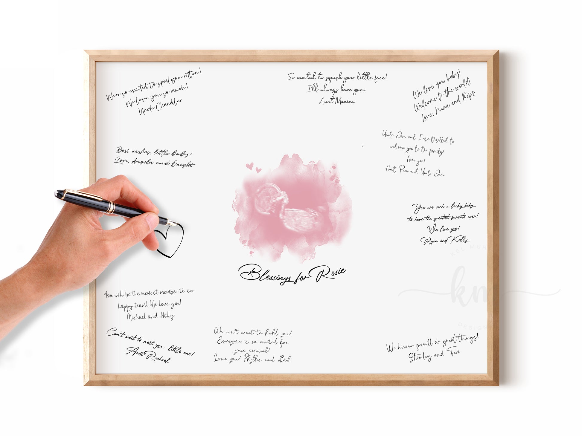 Baby shower guestbook print featuring ultrasound art and personalized message space

