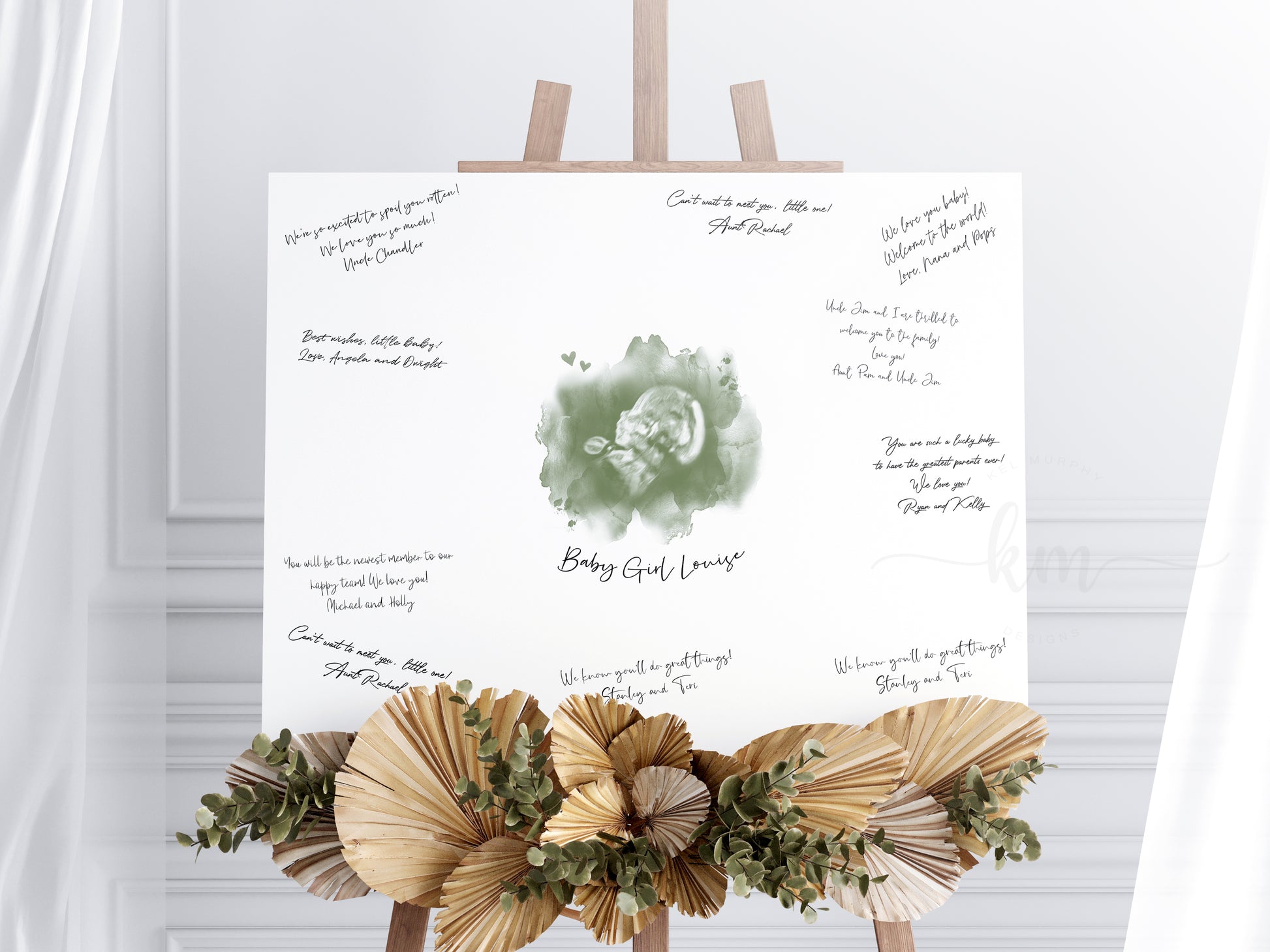 Baby shower keepsake featuring ultrasound and space for guests to leave messages

