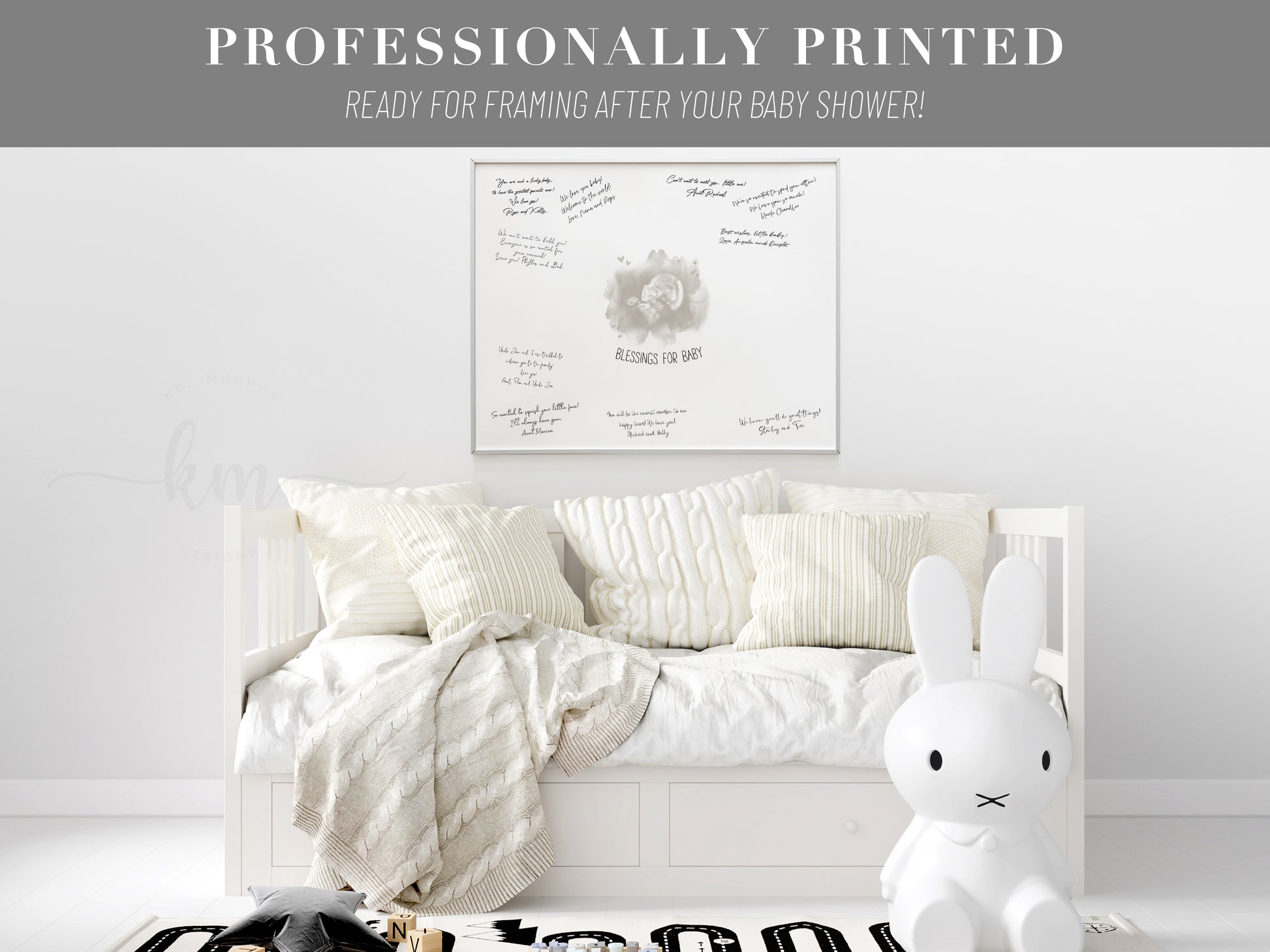Personalized guestbook alternative with ultrasound, designed for baby shower display

