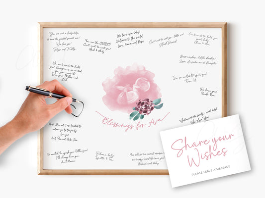 Baby Shower Guestbook Art with Purple Flower Watercolor Ultrasound