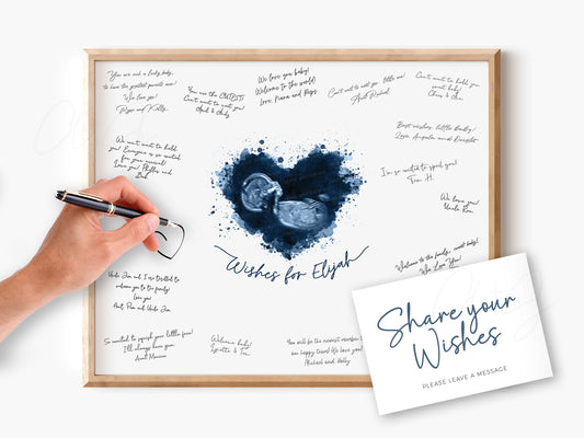 Baby Shower Guestbook Art with Splatter Heart Ultrasound