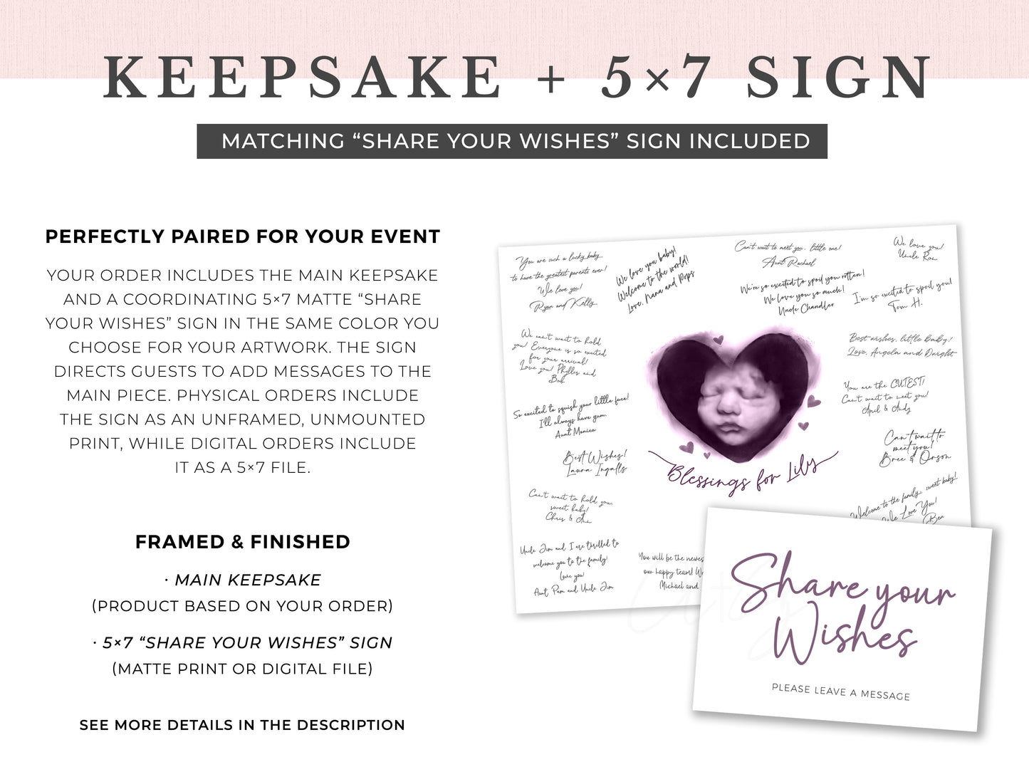 Baby Shower Guestbook Art with Hearts Watercolor Ultrasound
