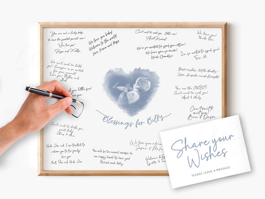 Baby Shower Guestbook Art with Heart Watercolor Ultrasound