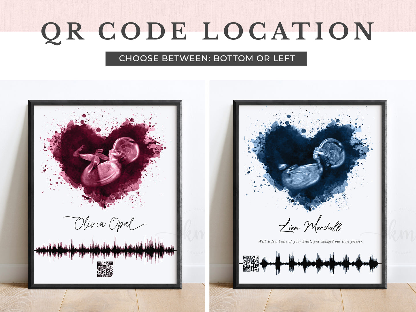 Splatter Heart Ultrasound Art with Baby Heartbeat & QR Code