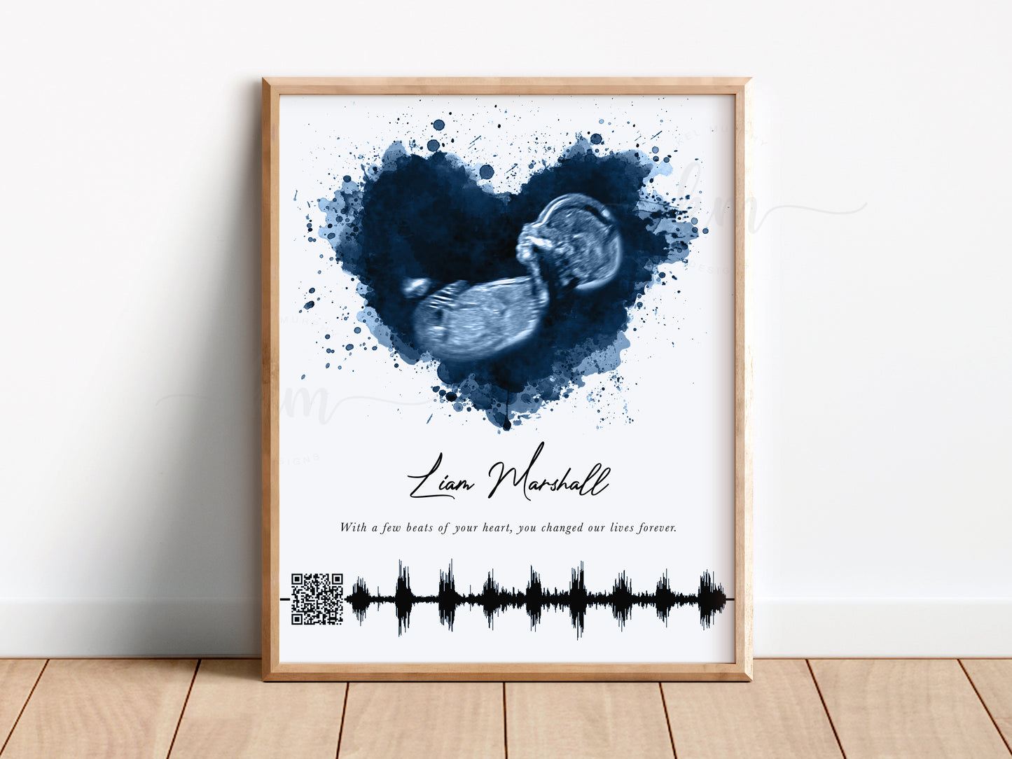 Splatter Heart Ultrasound Art with Baby Heartbeat & QR Code