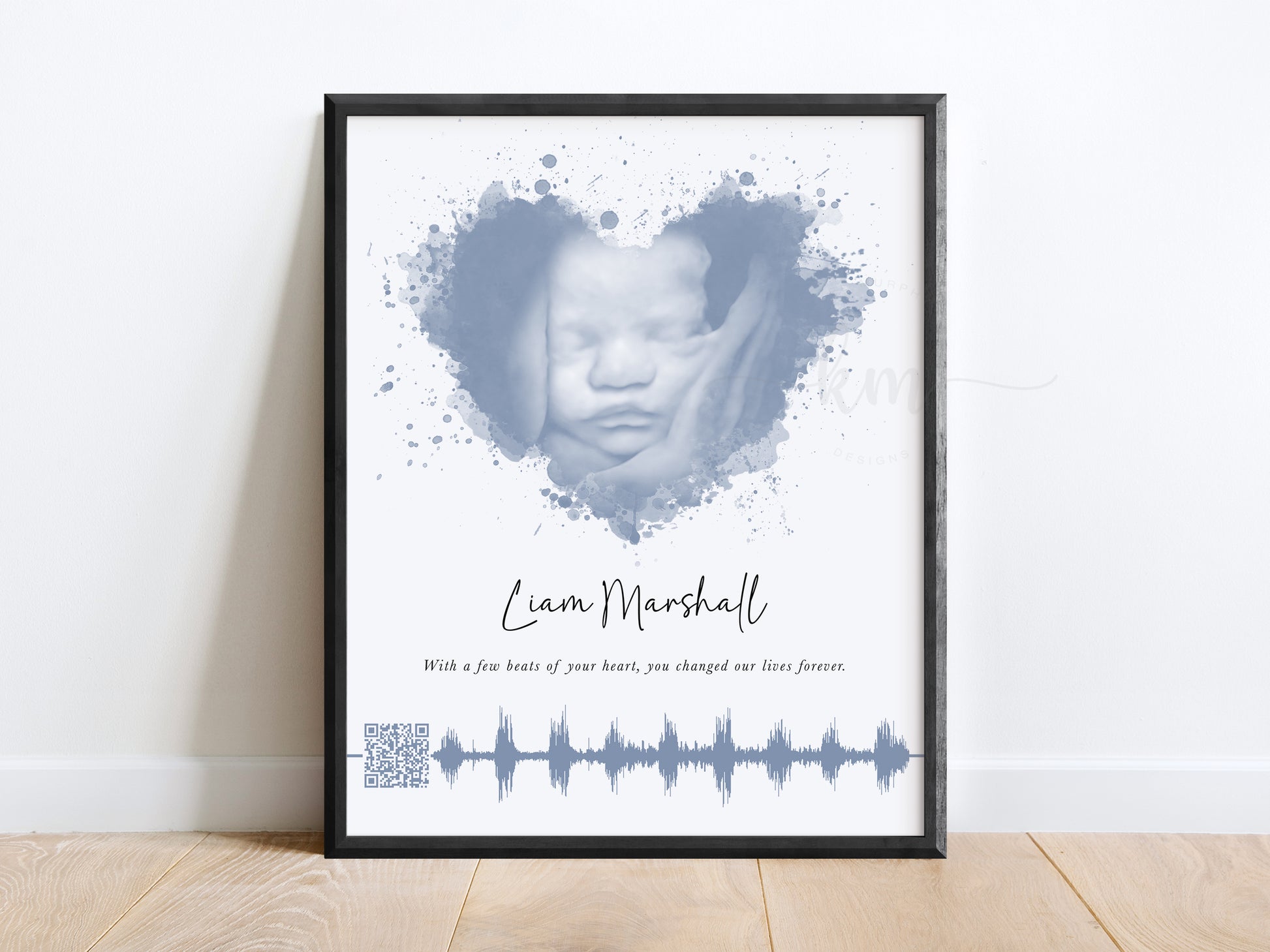 Ultrasound art print with baby heartbeat and soundwave, baby loss keepsake


