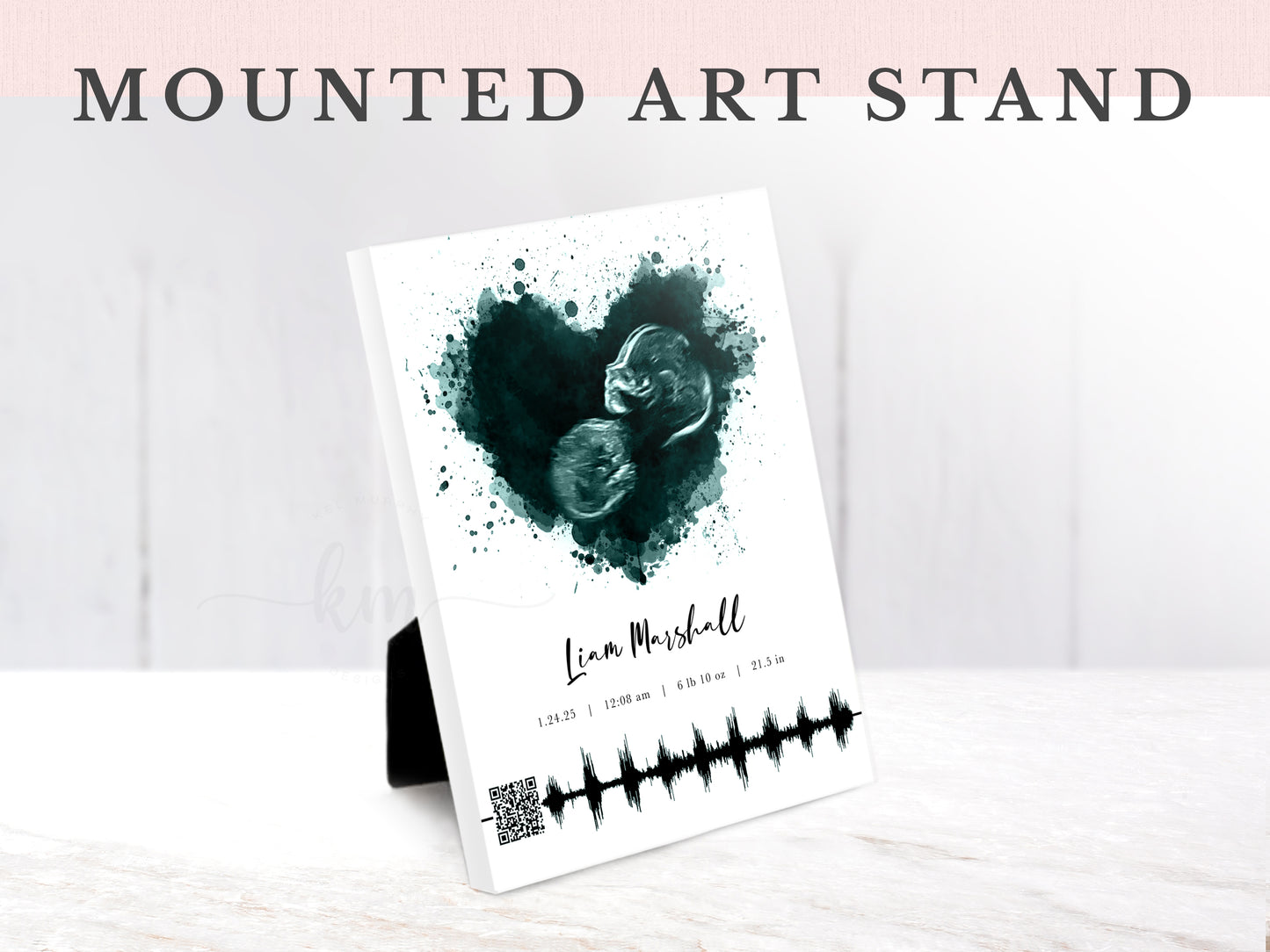 Splatter Heart Ultrasound Art with Baby Heartbeat & QR Code