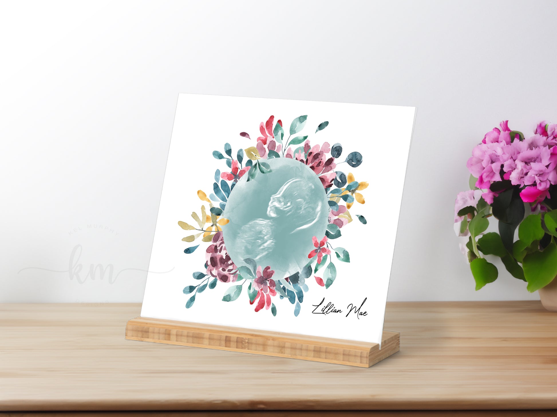 Floral wreath ultrasound keepsake for miscarriage or pregnancy loss gift

