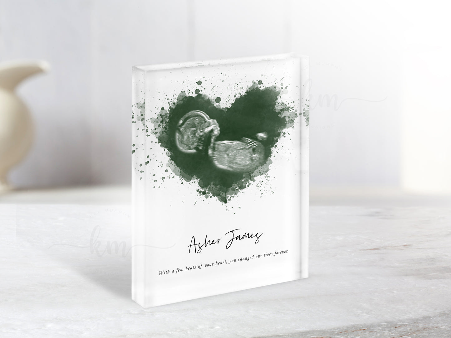 Splatter Heart Watercolor Ultrasound Art (Vertical)
