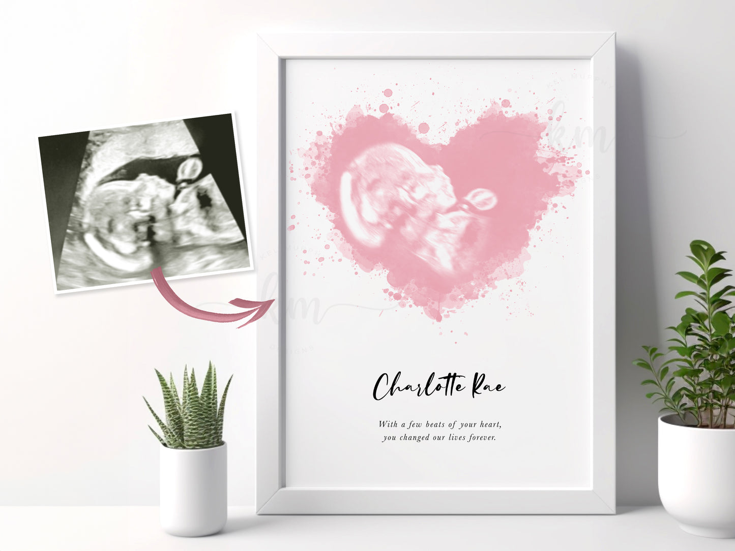 Splatter Heart Watercolor Ultrasound Art (Vertical)