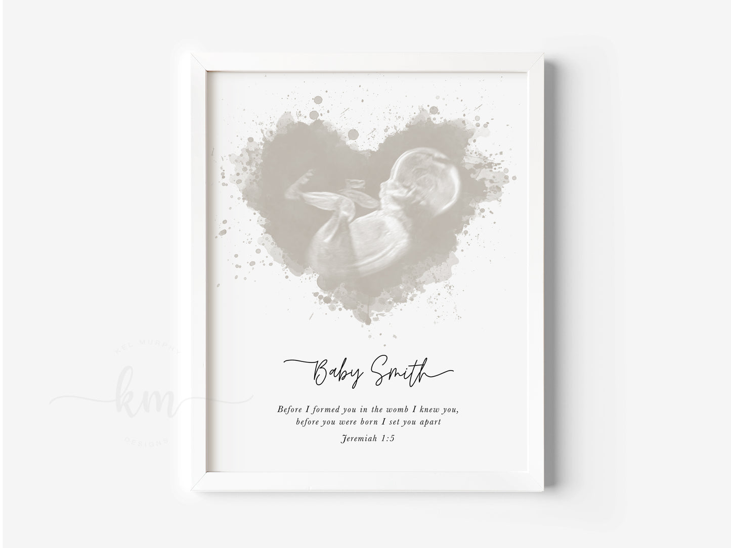 Splatter Heart Watercolor Ultrasound Art (Vertical)
