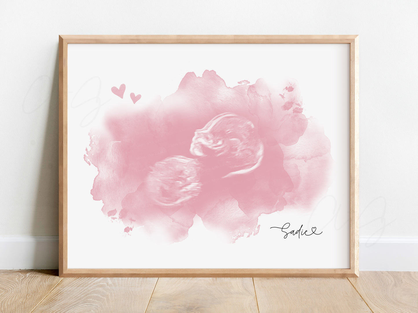Cloud and Hearts Watercolor 3D Ultrasound Art