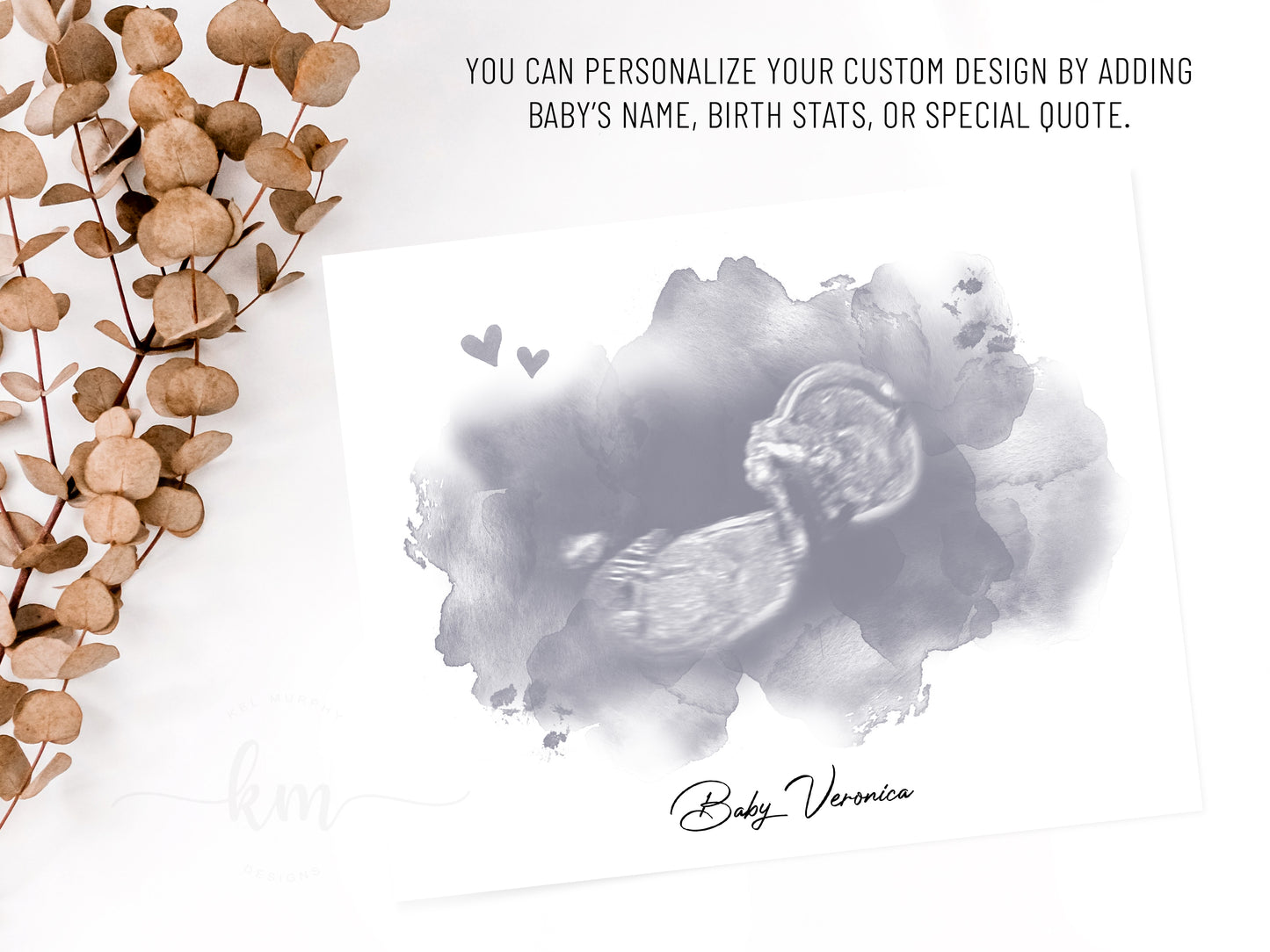 Custom pregnancy loss gift with ultrasound and soft heart details

