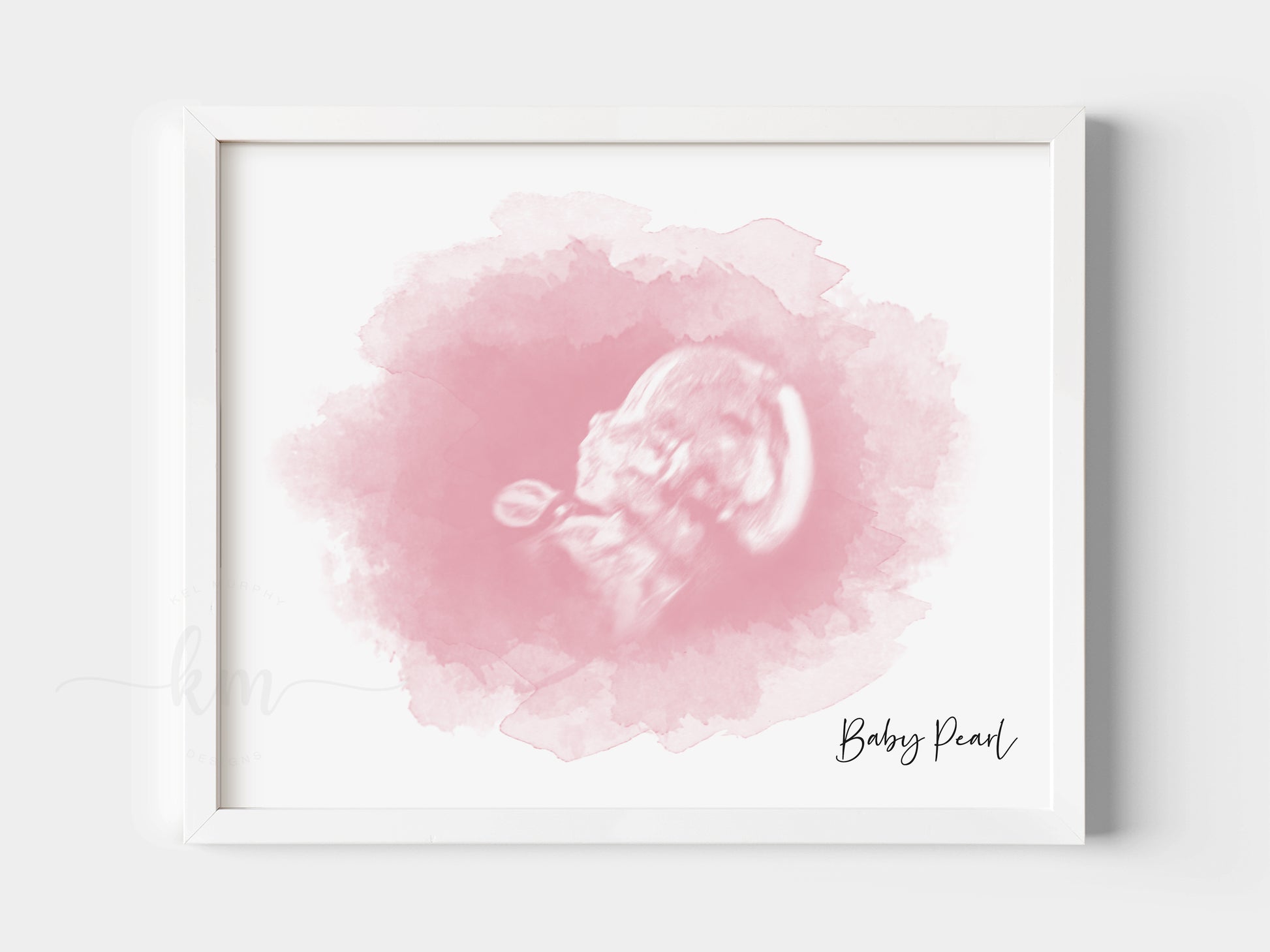 Personalized oval ultrasound keepsake with baby’s name and birth details

