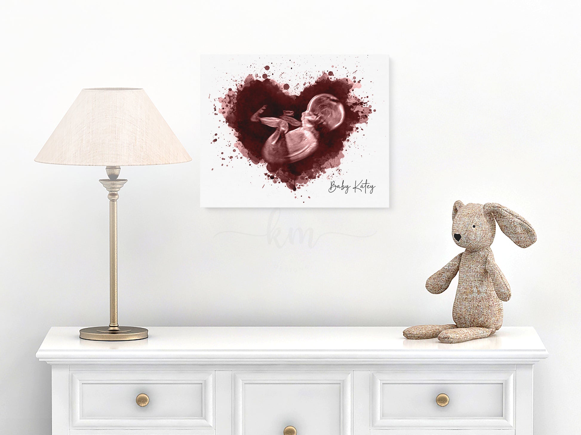Baby ultrasound heart design in watercolor style for miscarriage memorial or shower gift

