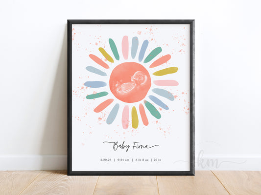 Boho sun ultrasound art – personalized baby loss or baby shower keepsake

