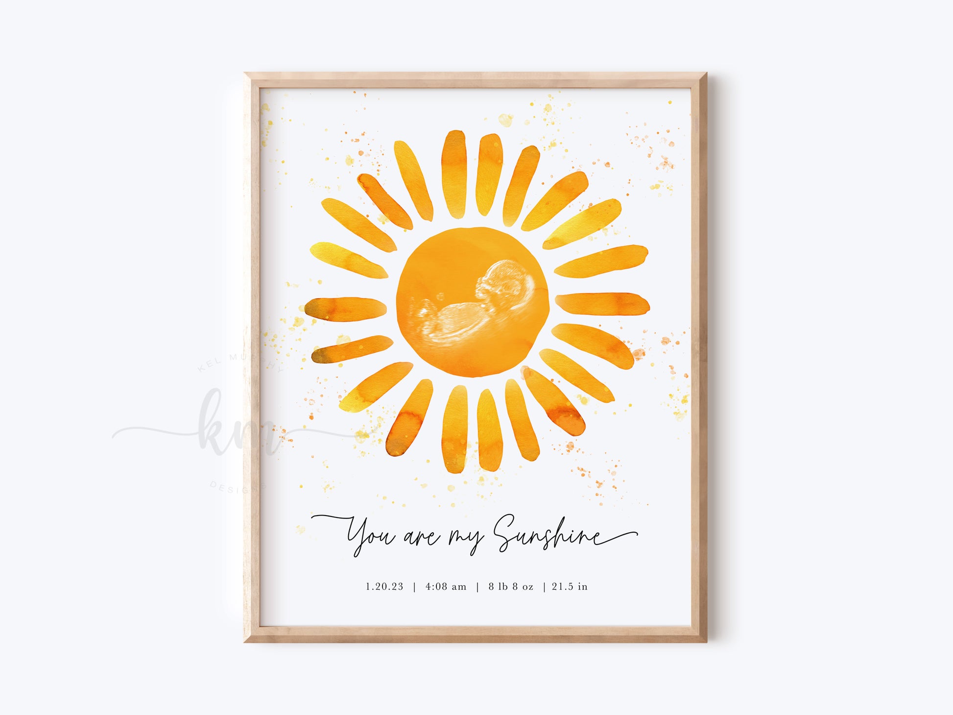 You Are My Sunshine ultrasound art – personalized baby shower or loss keepsake

