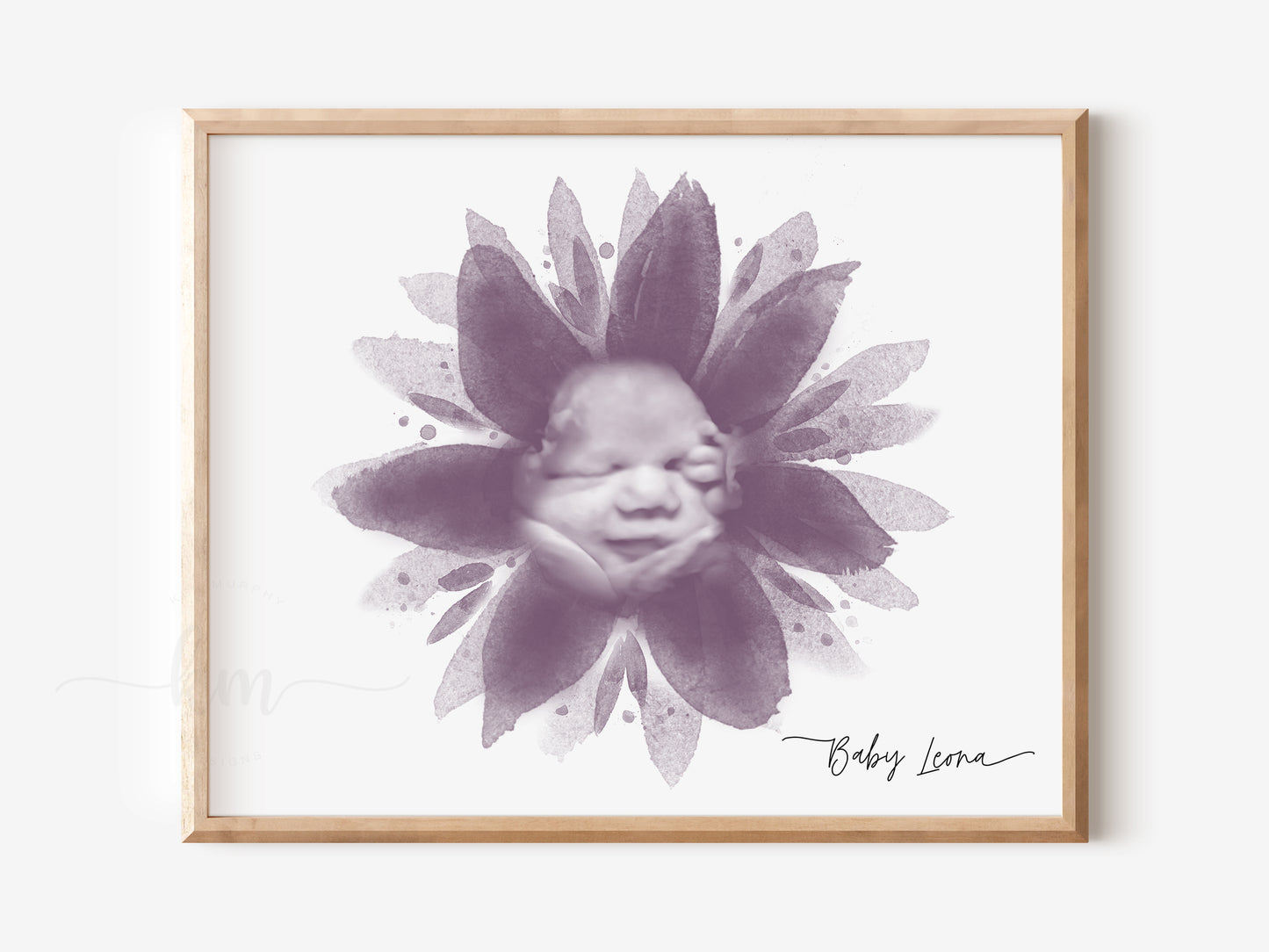 3D ultrasound artwork with floral watercolor overlay – custom miscarriage or shower gift

