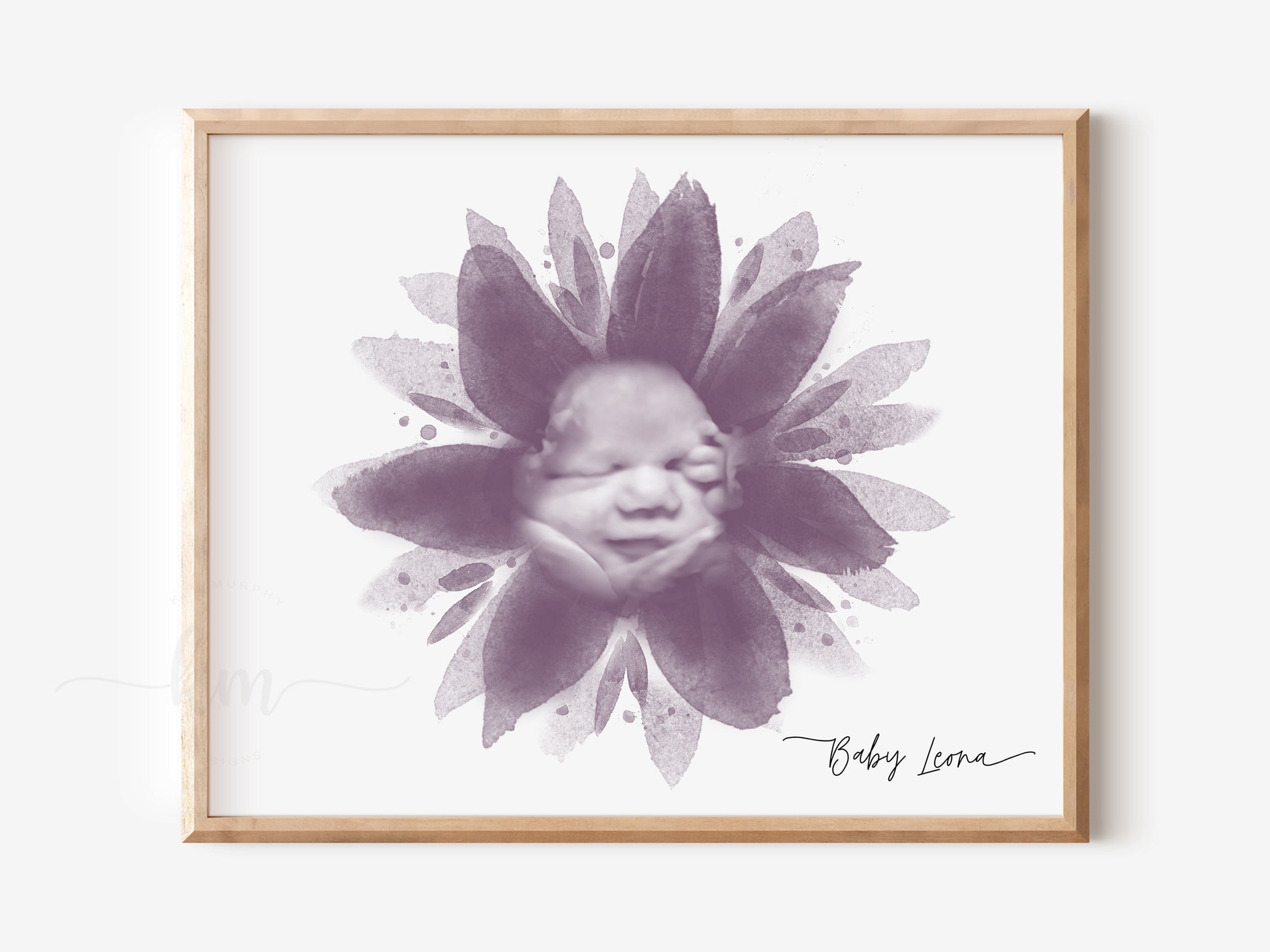3D ultrasound artwork with floral watercolor overlay – custom miscarriage or shower gift

