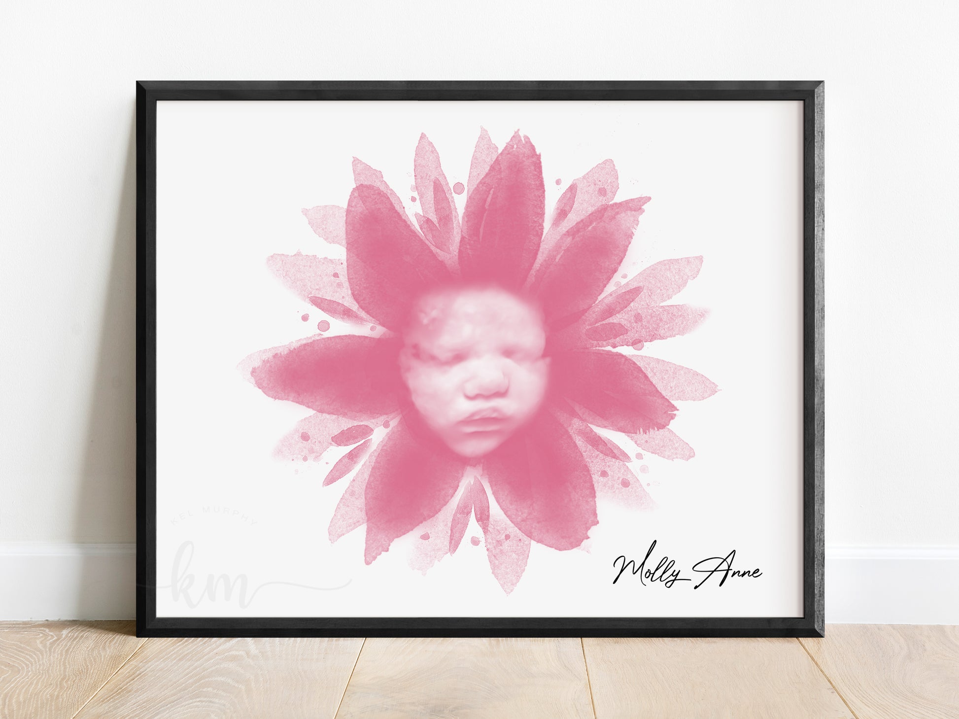 Watercolor 3D ultrasound art with flower design – personalized baby keepsake

