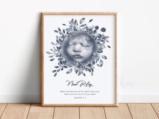 Floral Wreath Watercolor 3D Ultrasound Art (Vertical)