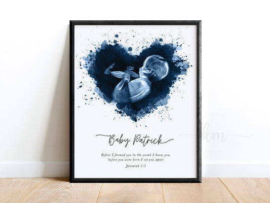 Personalized splatter heart ultrasound art for baby loss memorial gift

