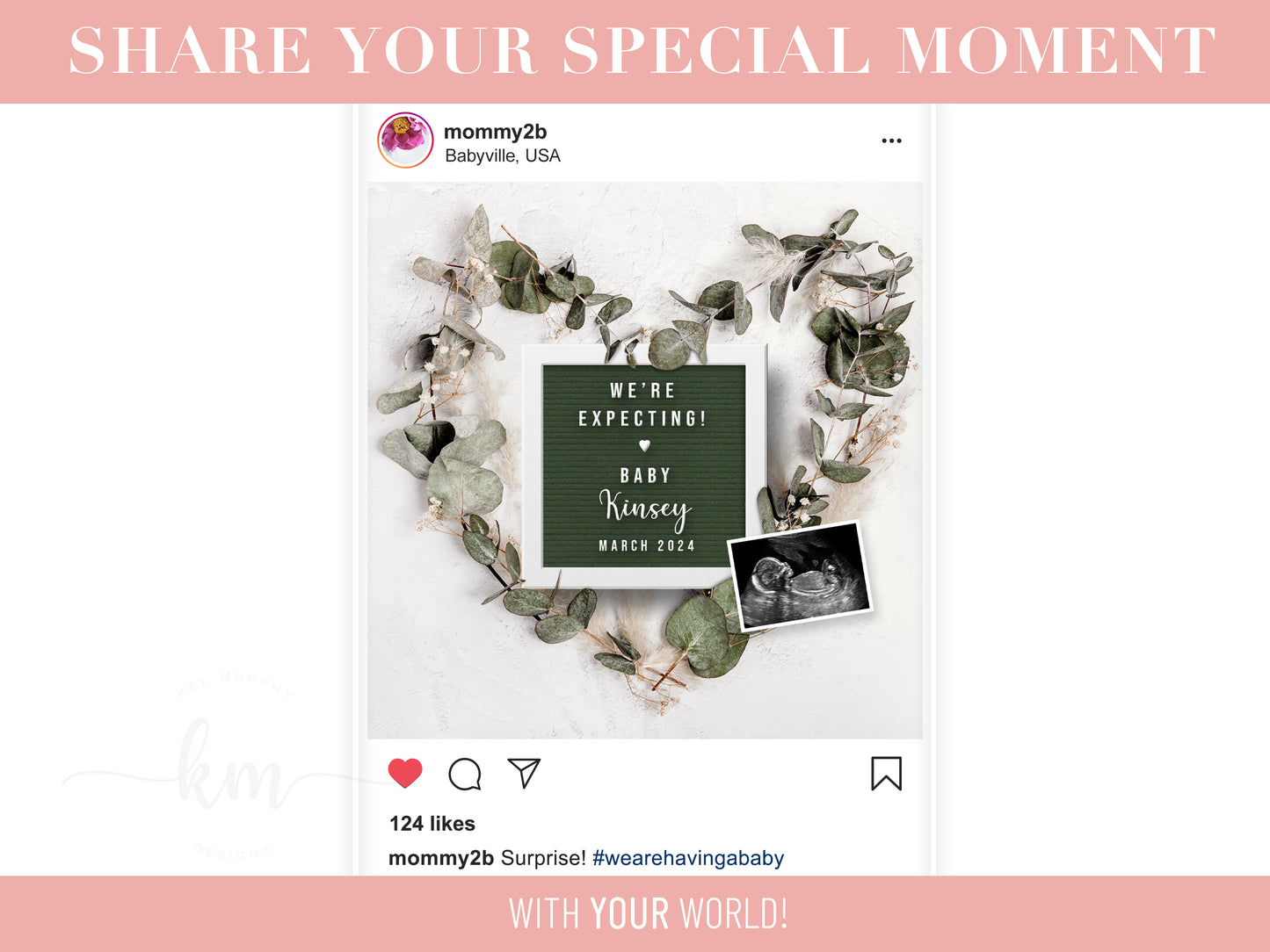 Eucalyptus Heart Wreath Digital Pregnancy Announcement