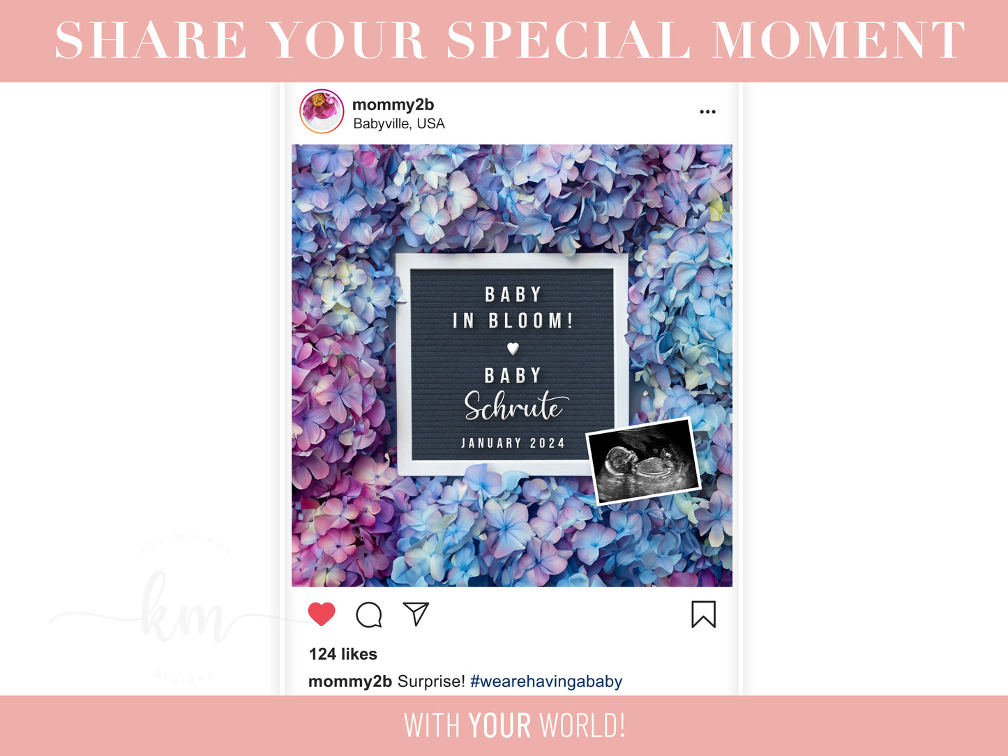 Hydrangea Flowers Digital Pregnancy Announcement