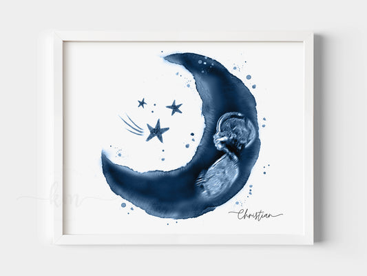 Moon and stars watercolor ultrasound art for baby loss memorial gift

