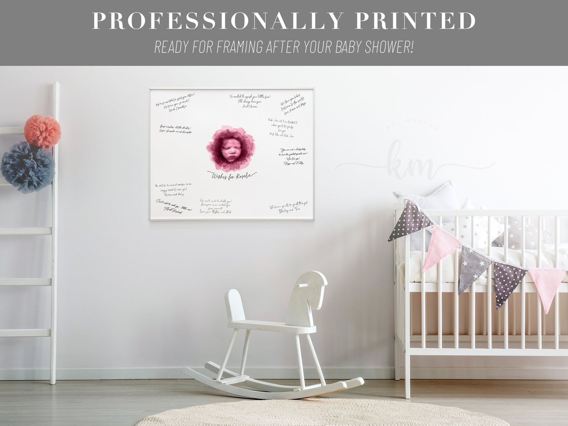 Professionally printed ultrasound guestbook – framed baby shower print

