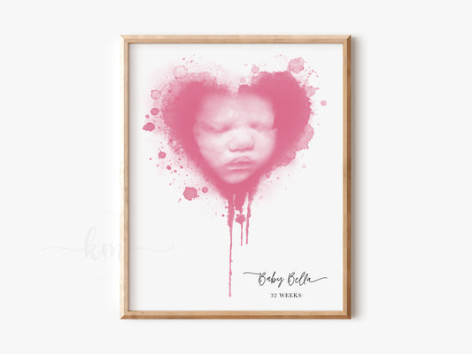 Drippy Heart Watercolor Ultrasound Art
