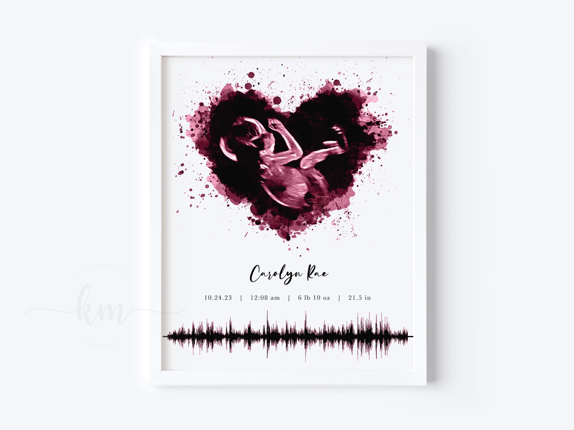 Personalized splatter heart ultrasound print with heartbeat for miscarriage or baby shower gift

