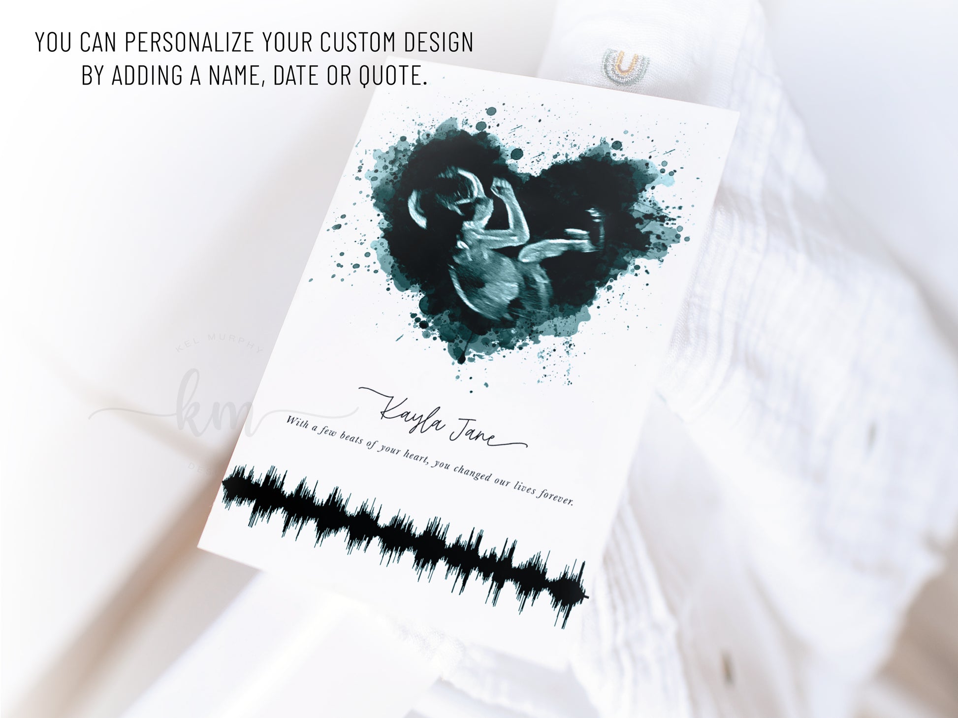 Hand-painted splatter heart ultrasound artwork with heartbeat, perfect for honoring pregnancy loss


