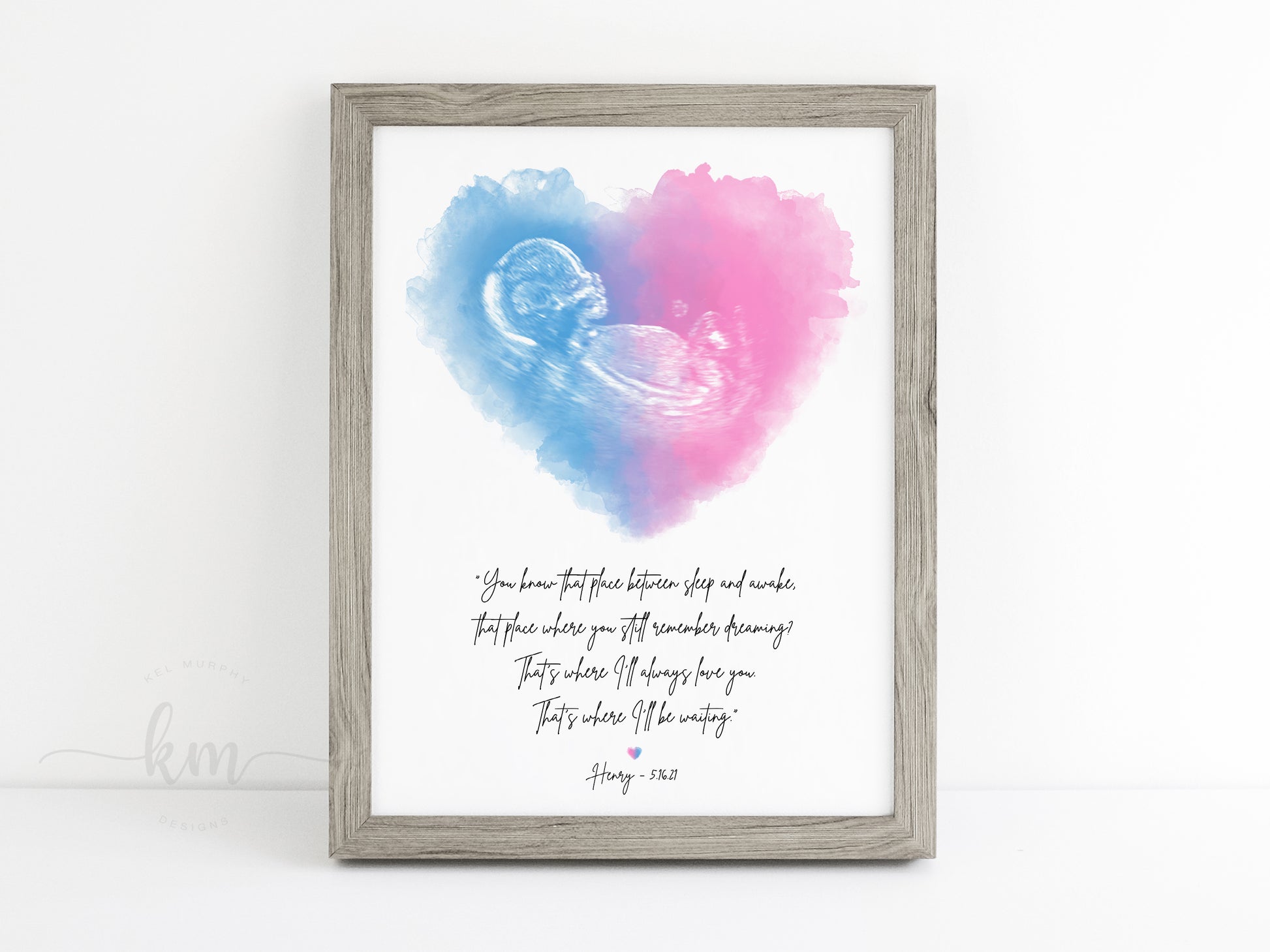 Pregnancy and infant loss ultrasound memorial with custom quote

