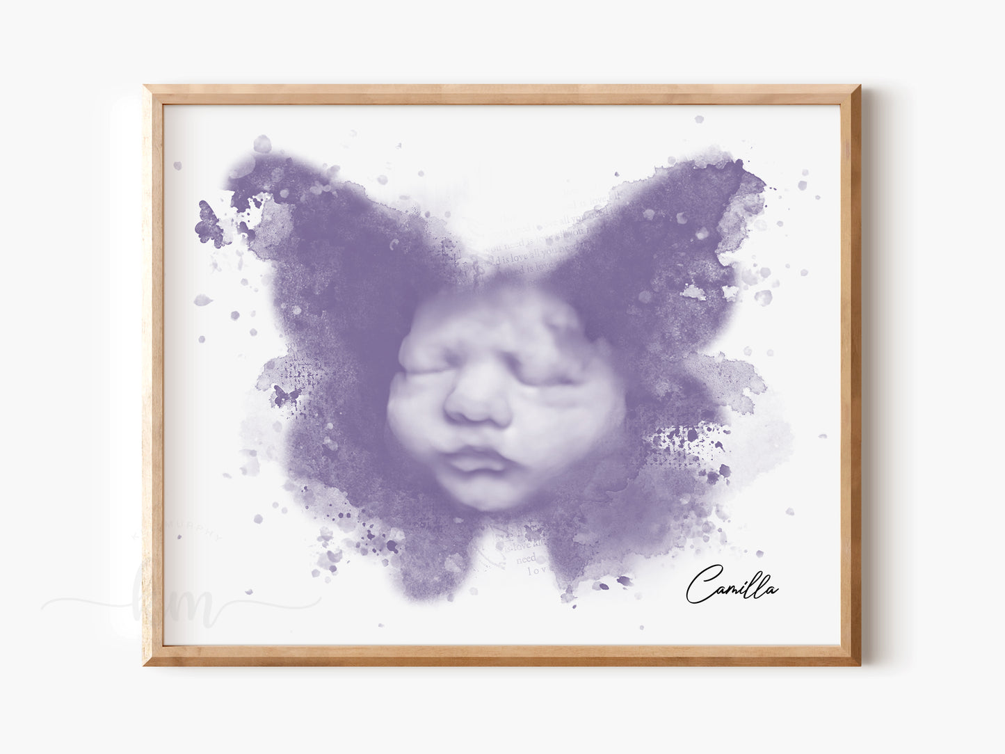 Watercolor butterfly ultrasound keepsake for miscarriage or baby loss

