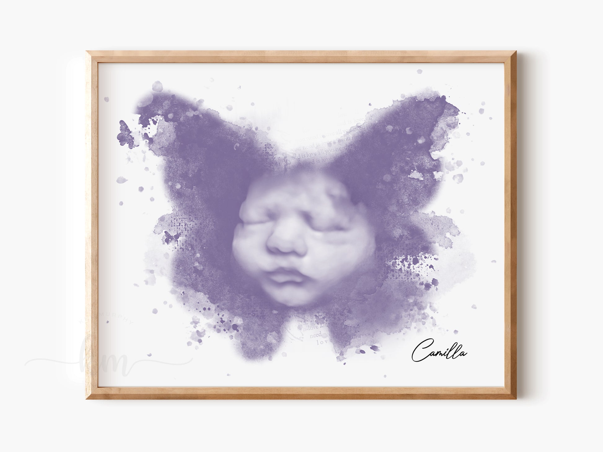 Watercolor butterfly ultrasound keepsake for miscarriage or baby loss


