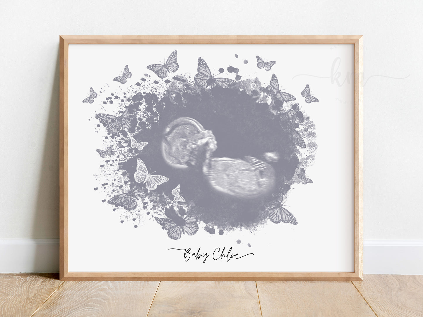 Framed butterfly ultrasound keepsake for pregnancy loss remembrance

