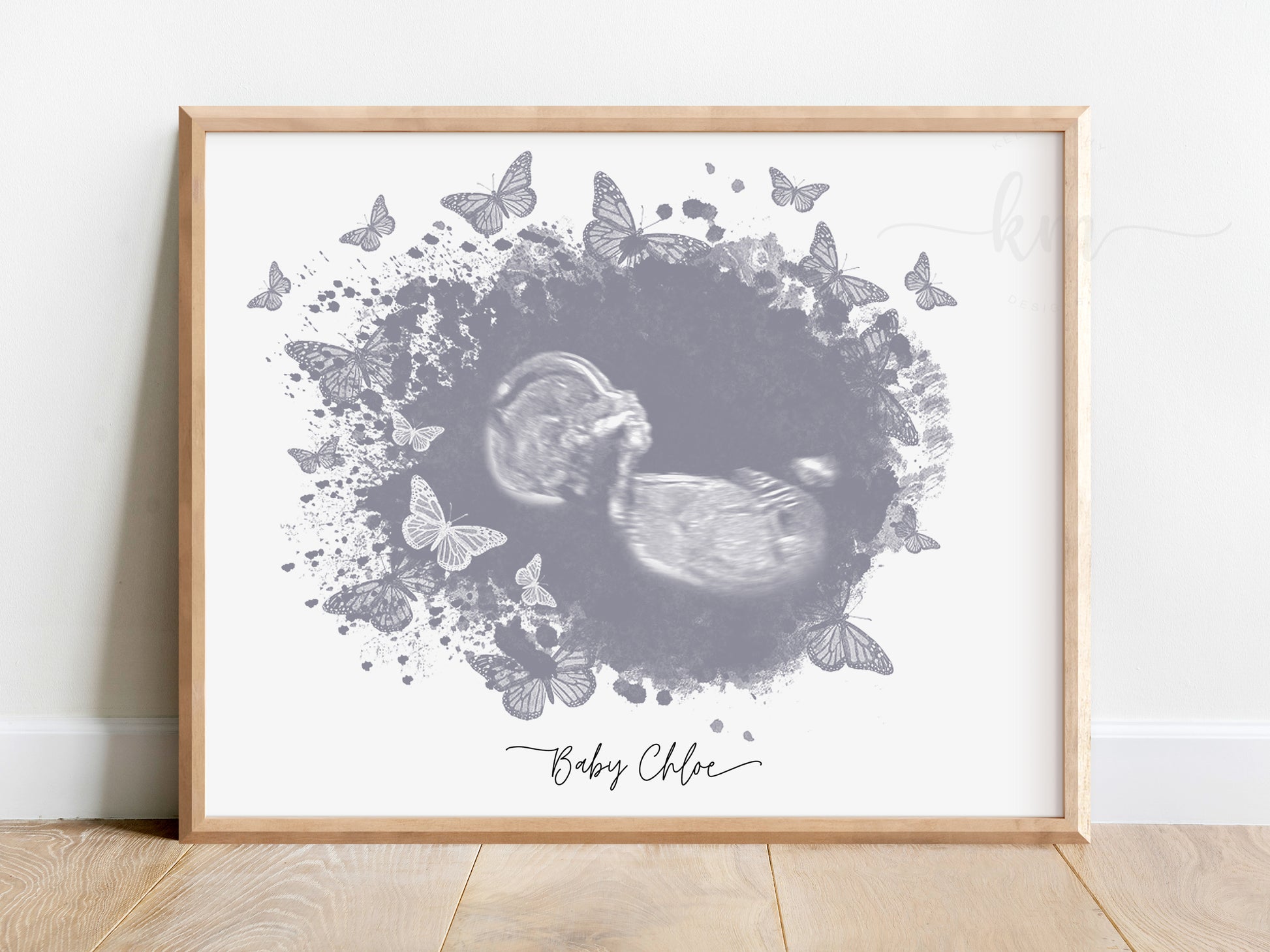 Framed butterfly ultrasound keepsake for pregnancy loss remembrance

