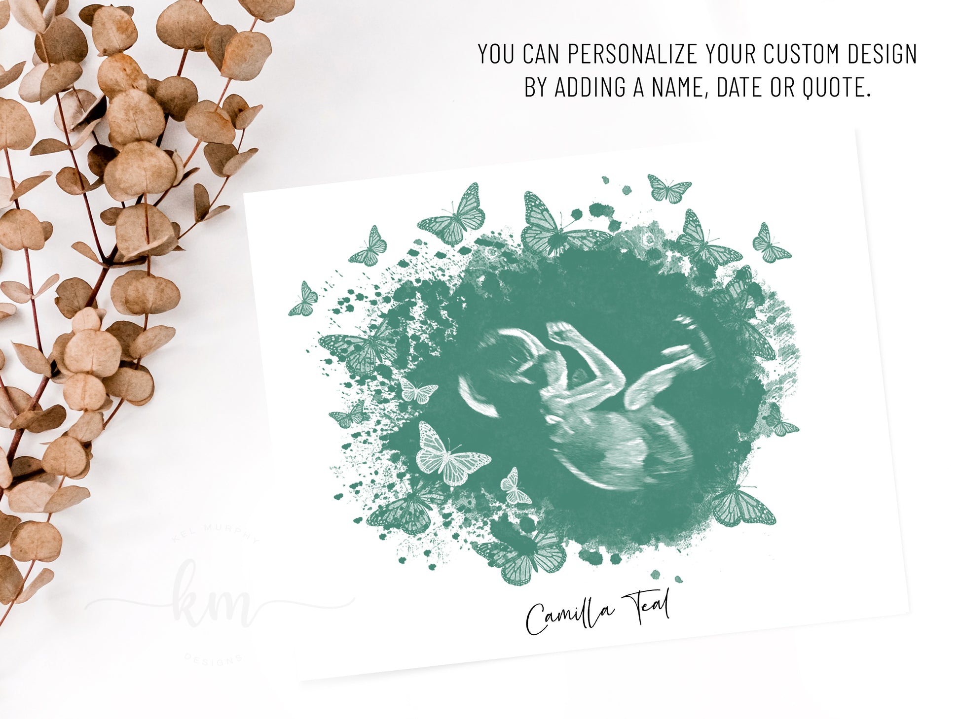 Custom butterfly ultrasound design for miscarriage or infant memorial


