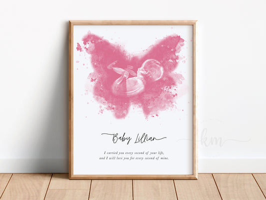 Personalized butterfly watercolor ultrasound art for baby loss memorial or miscarriage gift

