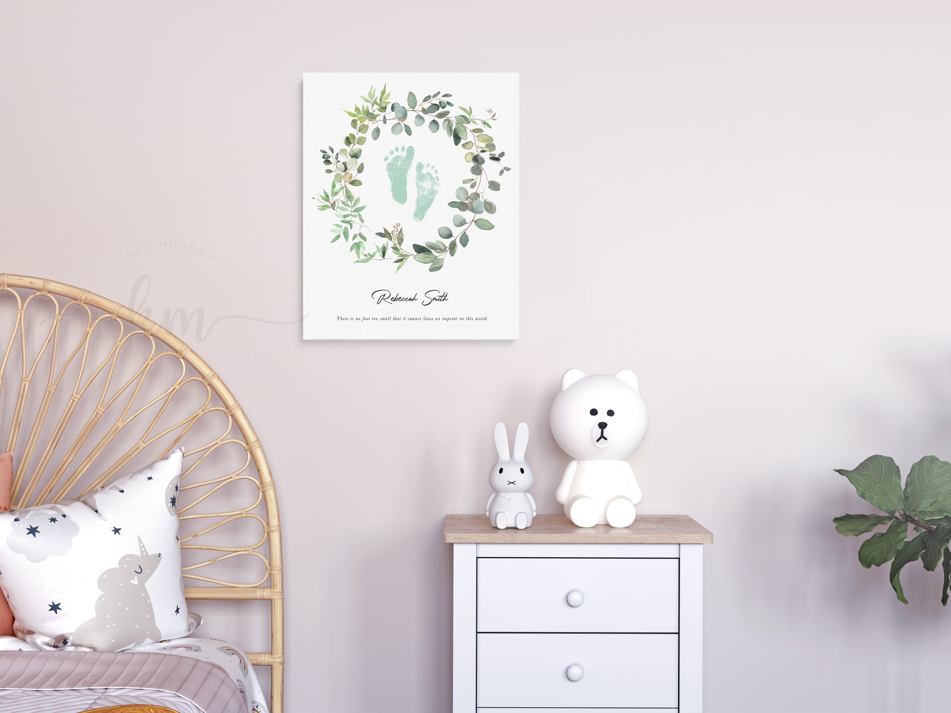 Eucalyptus baby footprint design – printed gift for pregnancy or infant loss


