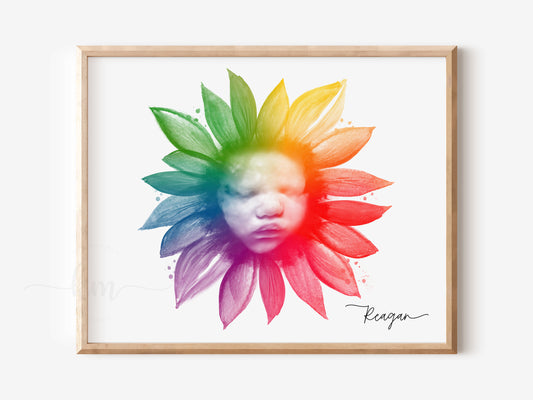 Rainbow sunflower ultrasound art for baby loss or baby shower gift

