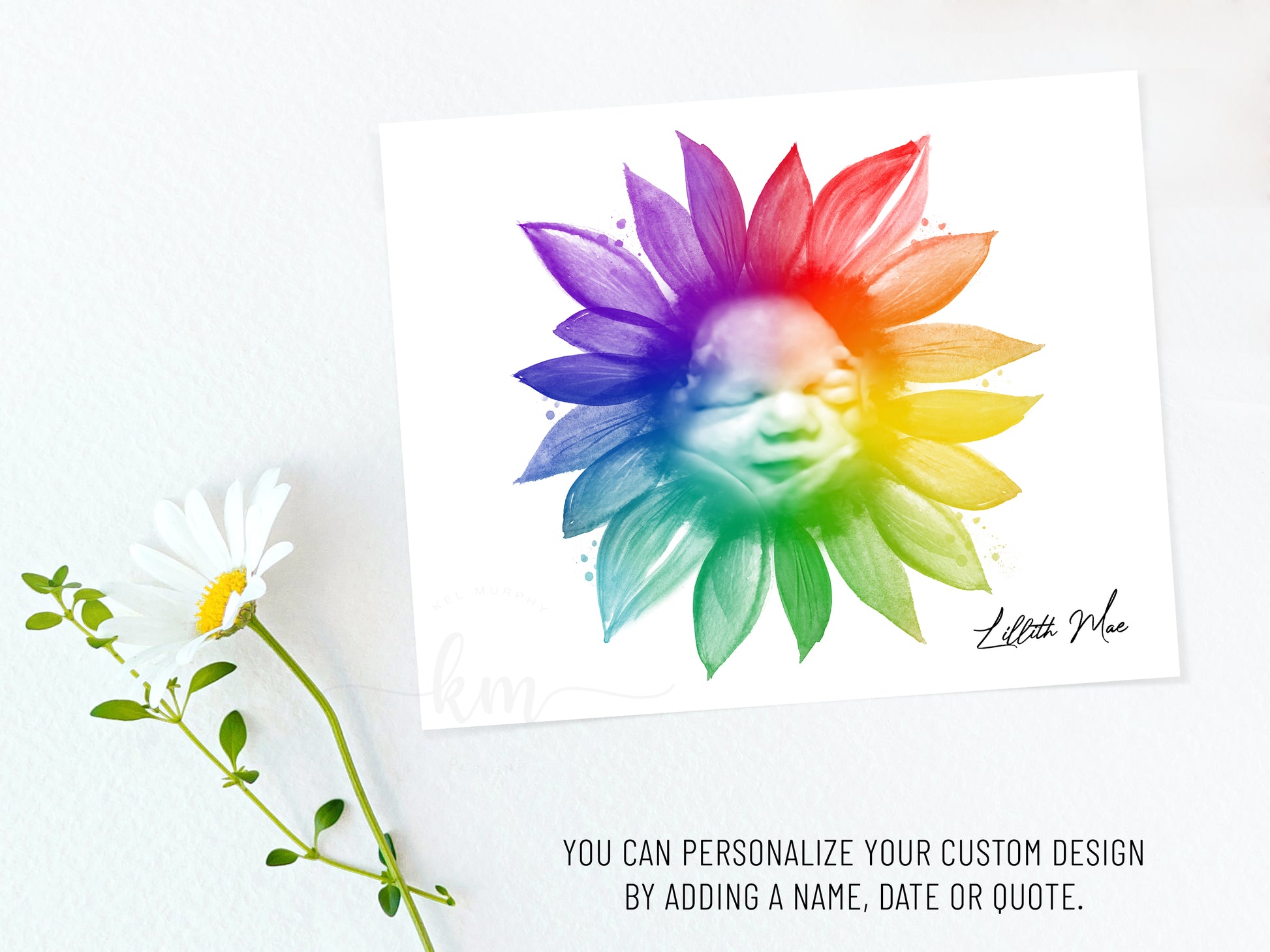 Watercolor sunflower baby ultrasound art for new mom or pregnancy loss gift

