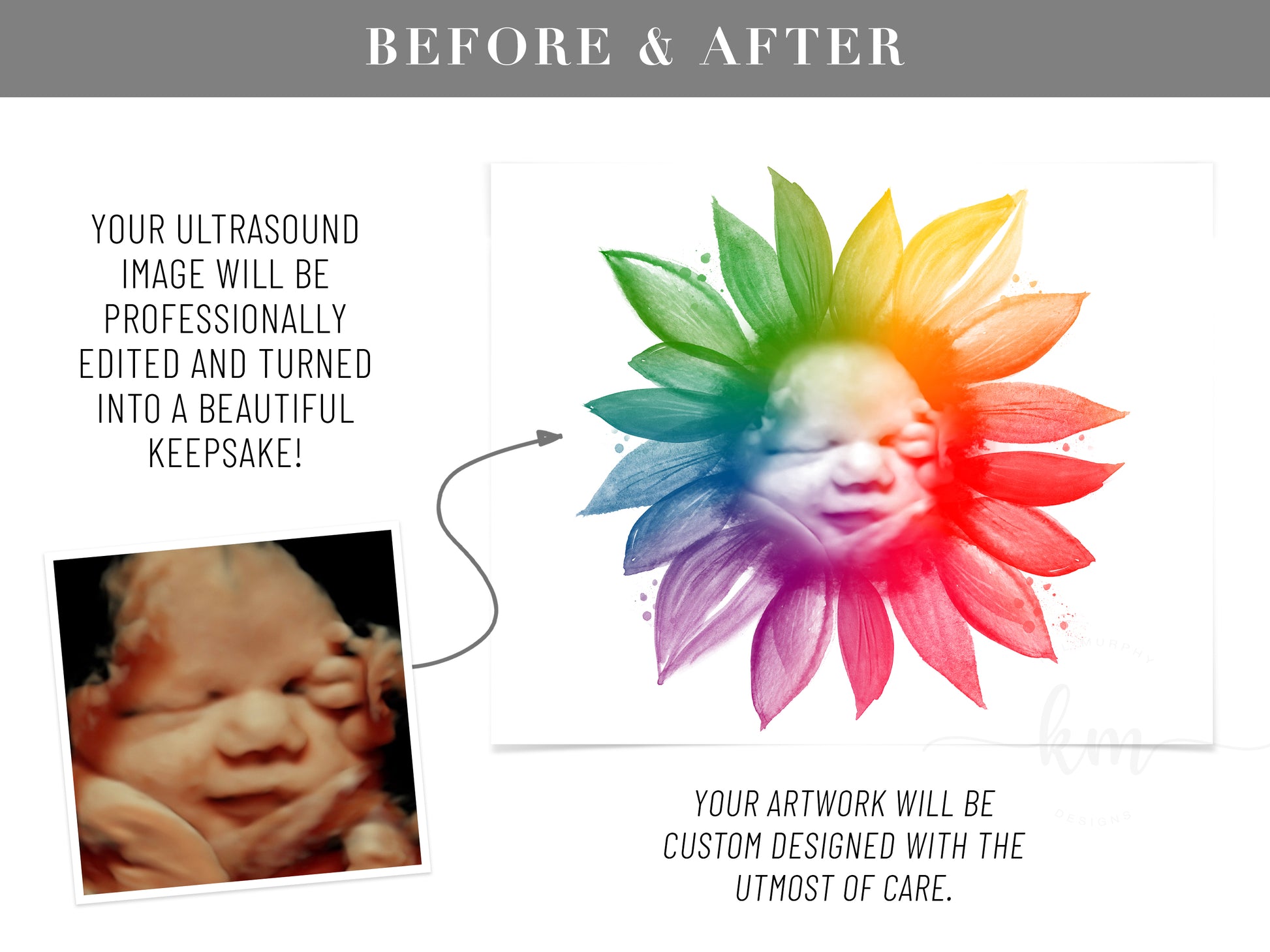 Custom sunflower design holding baby’s ultrasound for memorial or celebration

