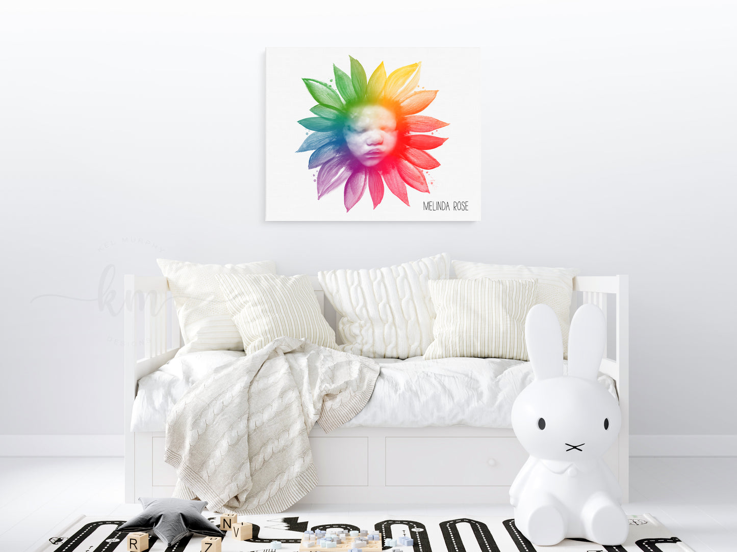 Rainbow sunflower ultrasound artwork for personalized pregnancy keepsake

