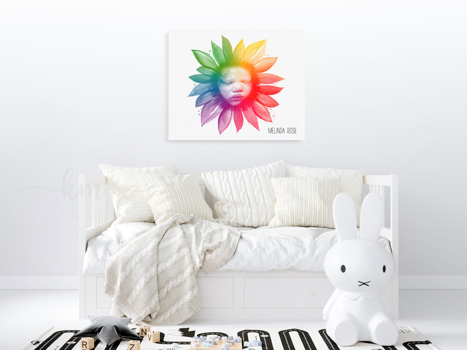 Rainbow sunflower ultrasound artwork for personalized pregnancy keepsake

