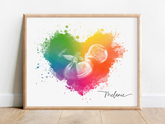 Rainbow Baby Splatter Heart Ultrasound Art