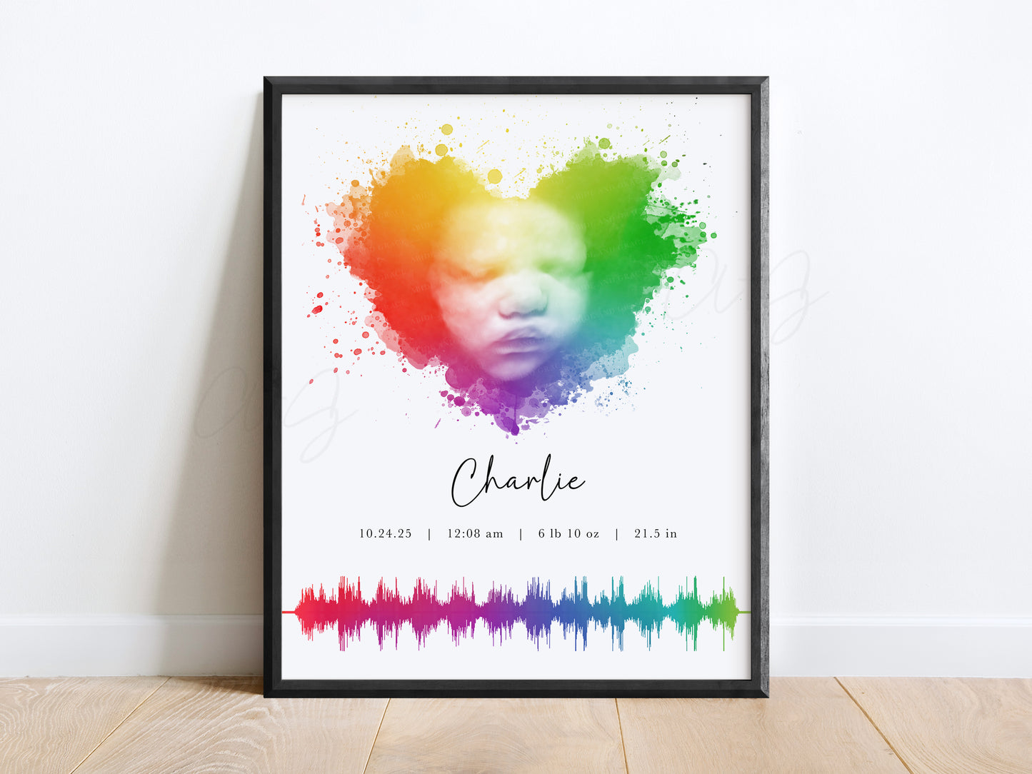 Rainbow Baby Splatter Heart Ultrasound Art with Baby Heartbeat