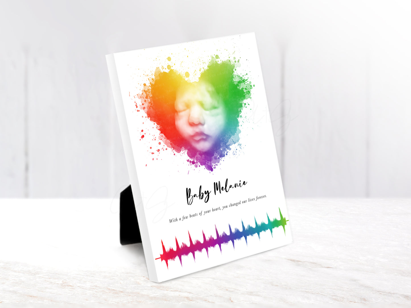 Rainbow Baby Splatter Heart Ultrasound Art with Baby Heartbeat
